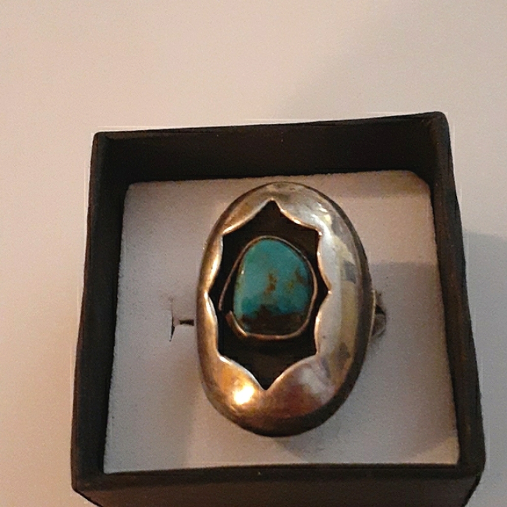 SOLD VTG 💙 Shadow Box Tuquoise & Sterling Ring - Picture 2 of 6